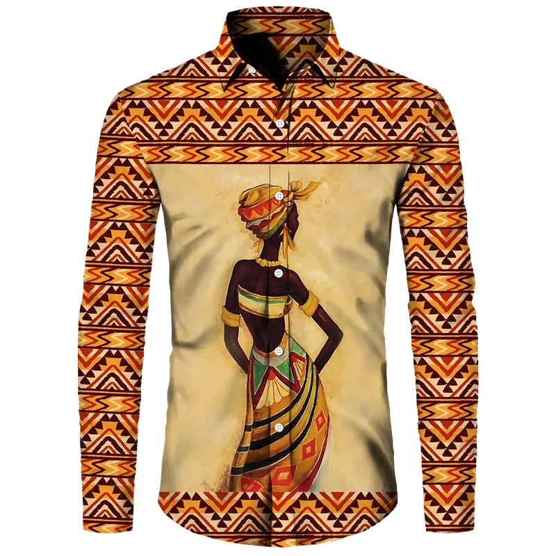 thumbnail image 1 of Camisas de manga larga con botones y estampado 3D de estilo étnico africano para hombres y mujeres, camisetas Dashiki folclóricas personalizadas, ropa vintage para parejas, 1 of 5