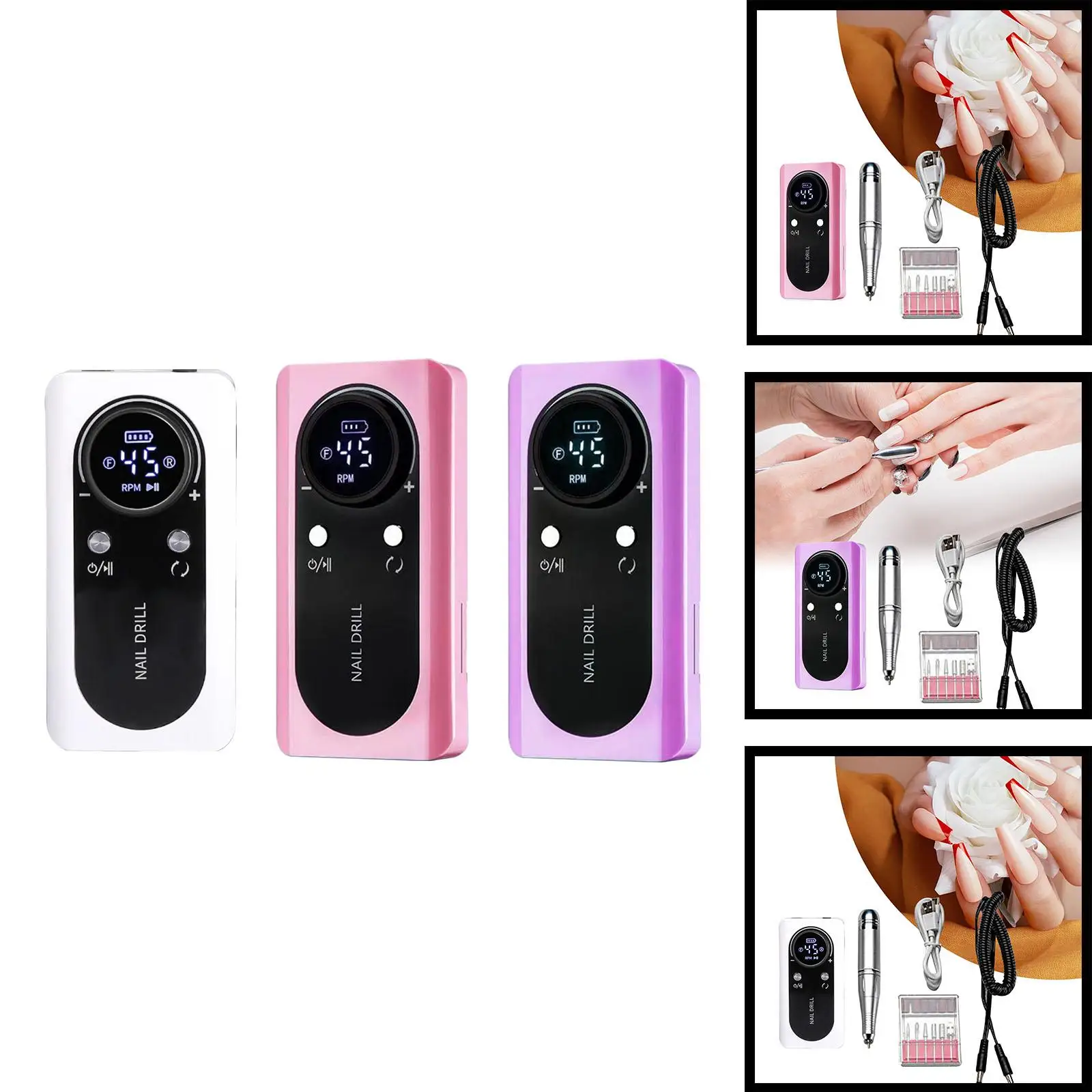 Electric Nail Drill Machine 45000RPM Manicure Pedicure Kits with Nail Bits for Cutting Removing Polishing Carving Home Salon Use