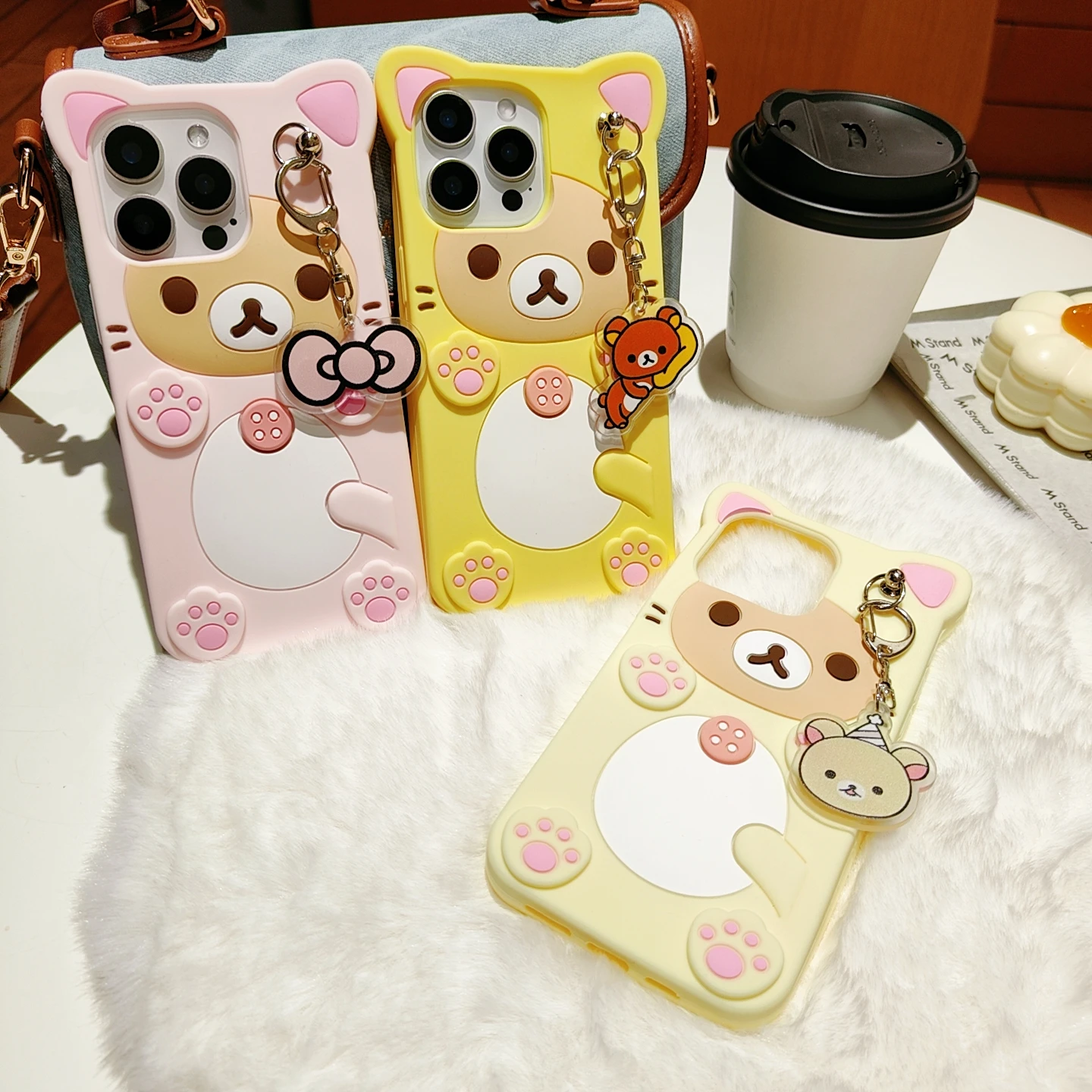 Charming 3D Rilakkuma Phone Case with Key Chain Pendant