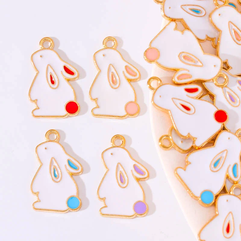 

20pcs 14*22mm Enamel Rabbit Charms for Jewelry Making Alloy DIY Jewelry Pendant Necklaces Earrings Accessories Handmade Crafting