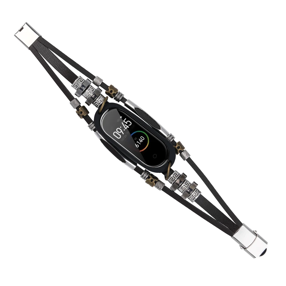 Fifata-pulseira de Couro para Xiaomi mi Banda Relógio Inteligente Liga Substituição para mi Banda 3 - Image 3