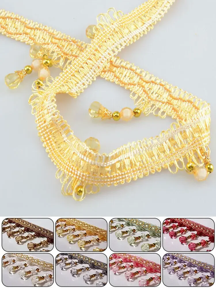 12 metri/lotto Nastro con frange e nappe, decorazione in pizzo con perline di cristallo per cucito, accessori per tende, decorazioni fai da te, forniture per cucito - immagine 6