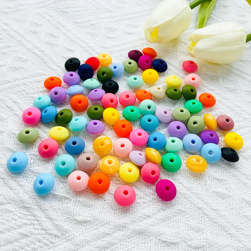 100pcs 12MM BPA Free Silicone Lentil Bead Baby Teether Chewing Bead DIY Nipple Chain Bracelet Necklace Jewelry Accessories