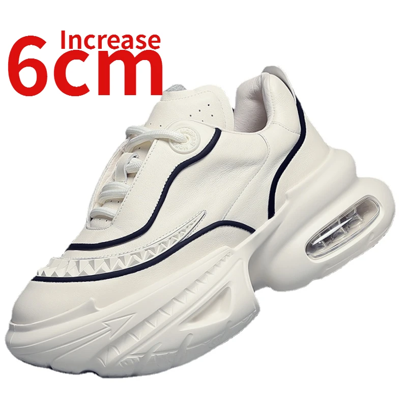 

Comfortable Breathable Sneakers Cowhide Dad's Shoes for Men Height Increased 6cm Thick Sole Cushioning Casual Sports Shoes Men's