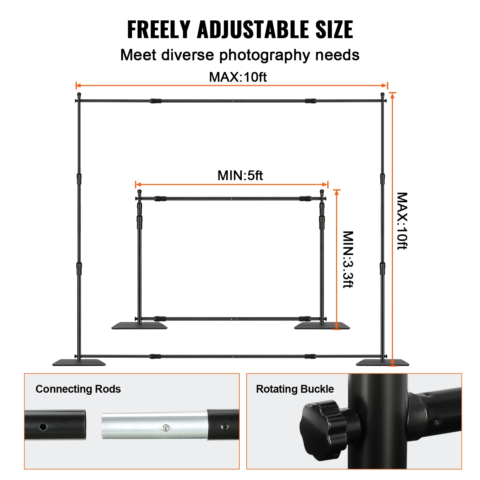 Heavy Duty Adjustable Photography Backdrop Stand