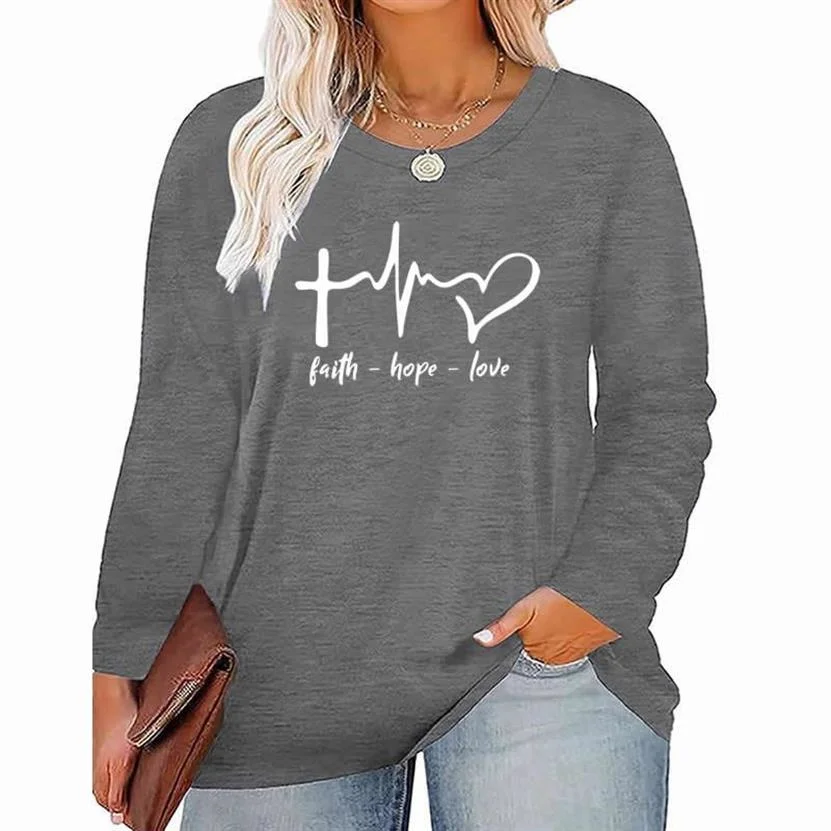 

Faith Hope Love Blusas Mujer De Moda 2022 Camisetas Kawaii T-shirt Women Harajuku O Neck Long Sleeve Casual Tees Y2k Clothes 4XL