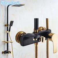 Hot Cold Bathroom Shower Set System 12 Inch Rainfall Shower Head Bathroom Faucet Accessories Black Gold Bathroom Shower System 1