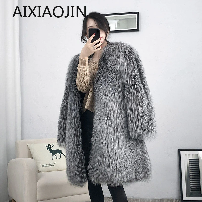 Down Coats Winter 2021 New High Quality Luxury Imitation Fox Fur Coat Women Mid Length Faux Mink Over Knee Fur Coat Ladies Coat long duvet coat