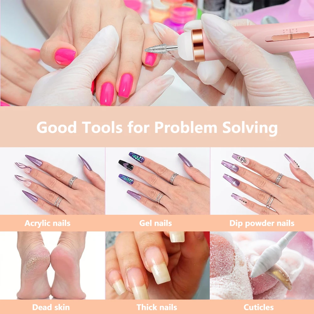 YIKOOLIN Portable Manicure Set with 4 Speeds Professional Manicure and Pedicure Tools Exfoliation and Polishing for Nail Salon 6