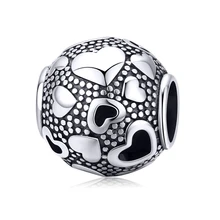  BISAER 925 Sterling Silver Heart Charm CZ Lover Family Mom Dad Sister Pendant Fit Bead Original DIY Bracelet Fine Jewelry Gift 