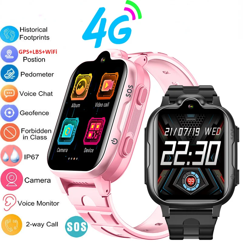 

4G Kids Smart Watches Call Phones Children Bluetooth GPS Smartwatch 700mAh LBS WIFI IP67 Waterproof Smart Watch SOS SIM Card New