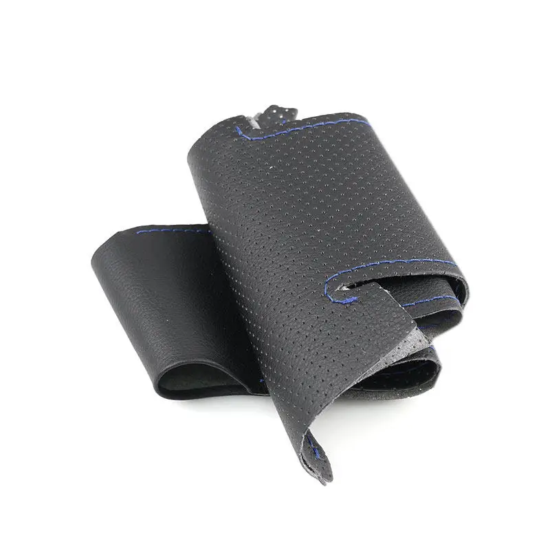 Zwarte Faux Leder Blauwe Marker Handgestikte Auto Stuurwiel Cover Voor Ford Fiesta St 2012 2013 2014 2015 2016 2017 2018
