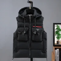 Men Winter Vest Padded Hooded Waistcoat Black Gray Loose Casual Thicken Warm Down Vests Tops 1