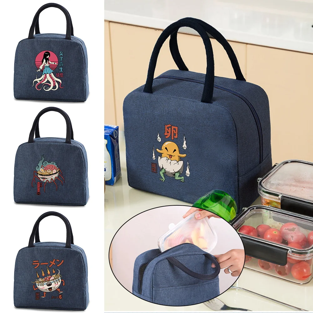 

Lunch Box Portable Insulated Thermal Lunch Bag Travel Picnic Women Kids Food Storage Bento Pouch Tote Cute Monster Print Handbag