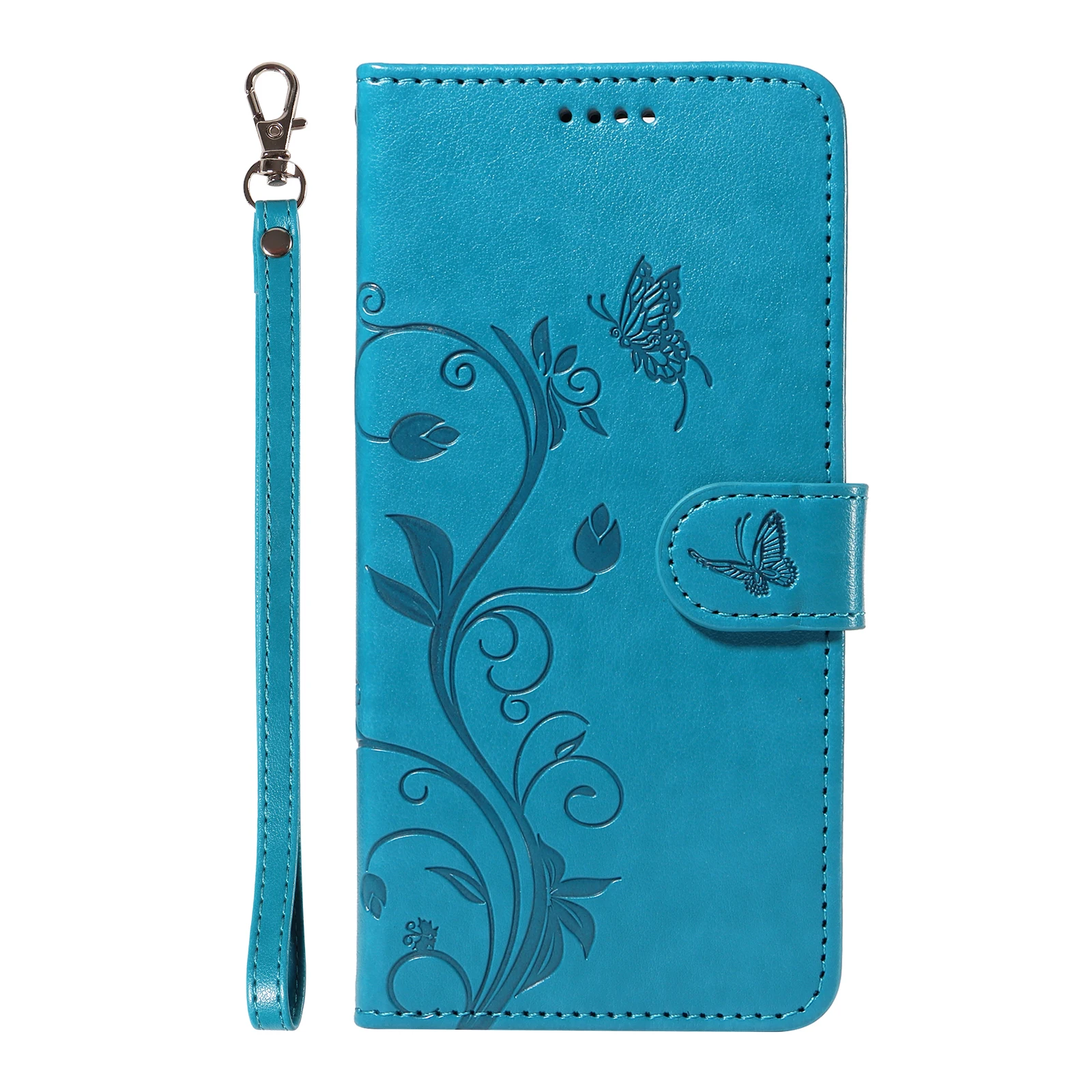 Embossed Flower Design Leather Wallet Flip Case with Card Holder