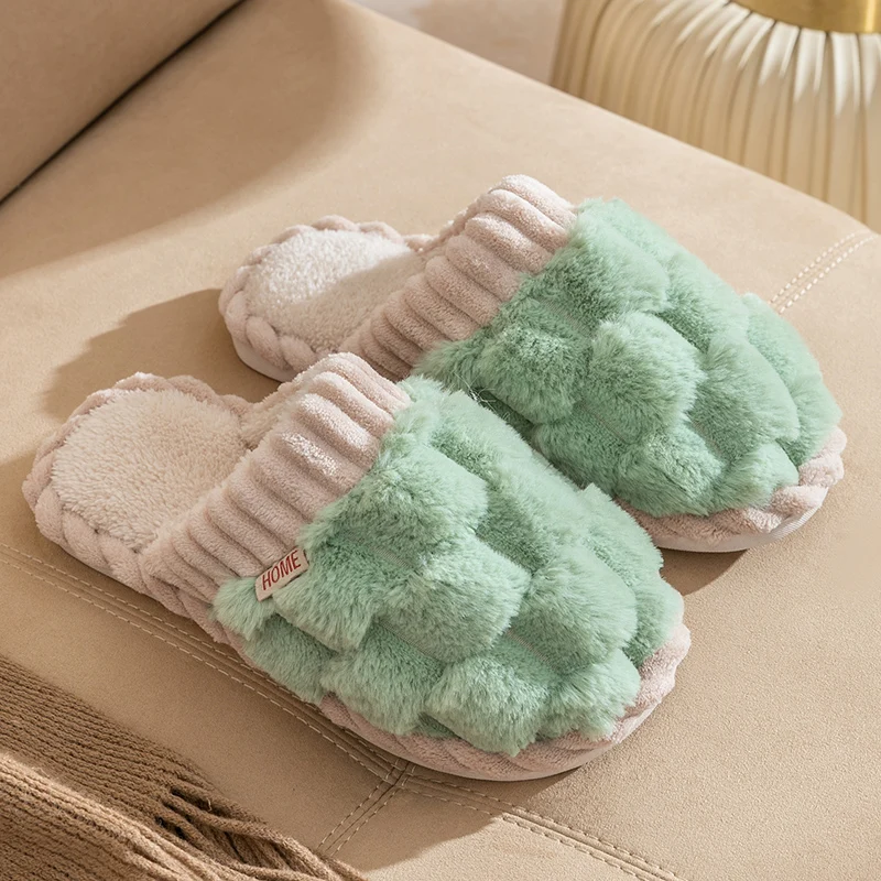 Soft Fuzzy Home Cotton Slippers for Women Soft Sole Thick Plush Warm Fur Slippers Woman Flat Heel Casual House Shoes Couples