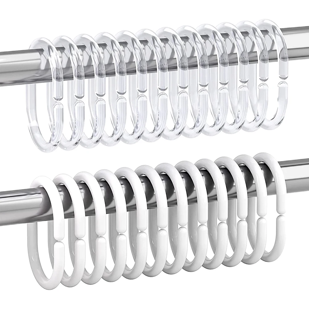 12 piece Plastic Shower Curtain Hook Ring C-shaped Ring Shower Curtain Clips