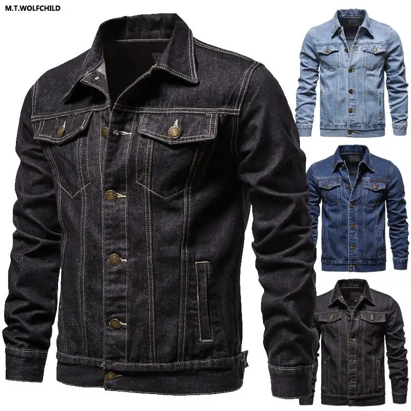 

M-5XL Vintage Casual Denim Men's Jacket Spring Autumn Solid Jean Jackets for Men Coat Outwear Breasted Slim Fit Mens Clothing