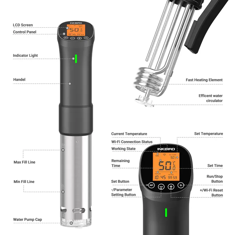 INKBIRD Culinary Sous Vide ISV-200W Wi-Fi Precision Cooker Powerful&Durable Immersion Circulator with Stainless Steel Components - Image 2