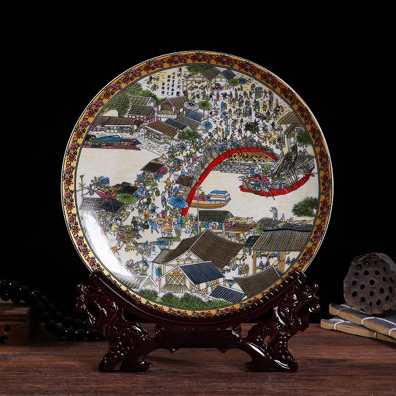 Ceramics Dish with Pastel Craftsmanship Chinese Style Porcelain Living Room Decoration Painted Art Porcelains Home Decorate 4