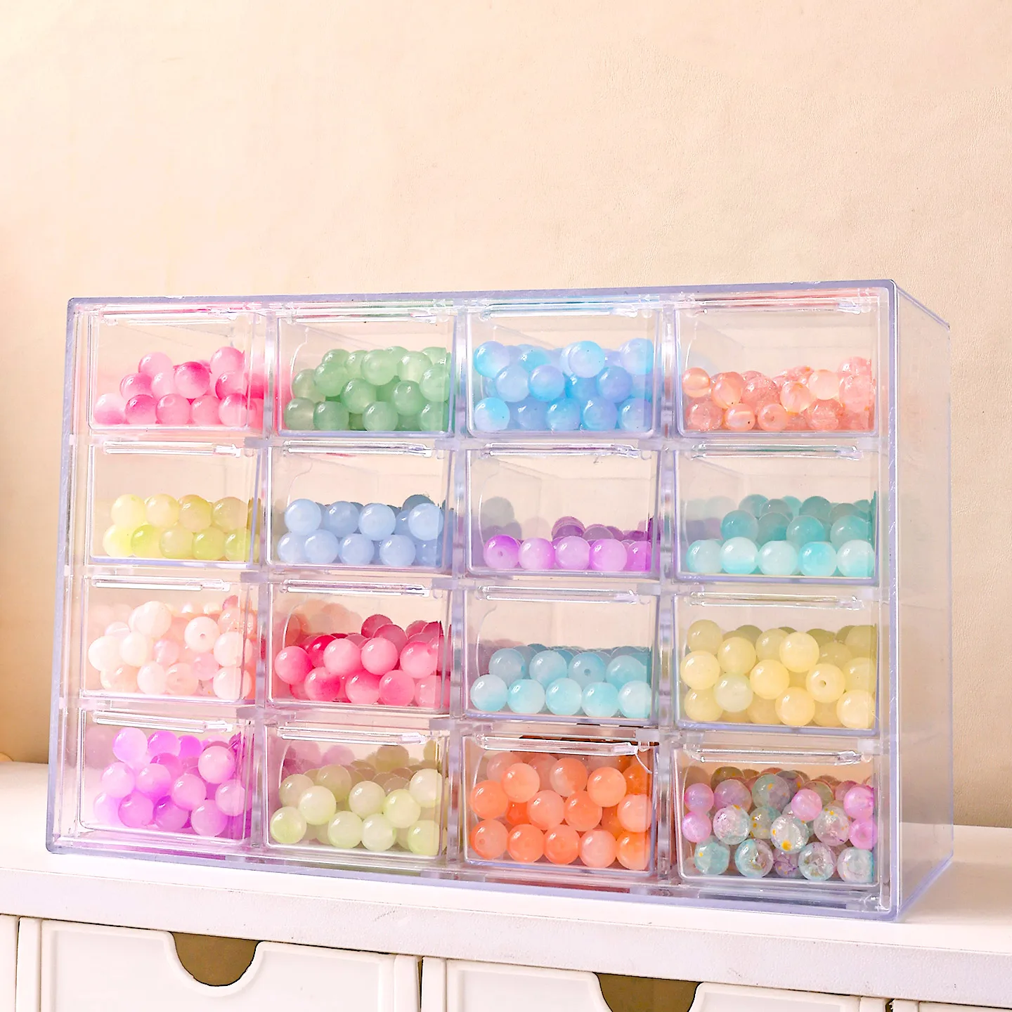 1 Stück Acryl-Perlenaufbewahrungsbox mit 16 Fächern im Schubladenstil, Große Stapelbare Schmuckzubehör-Organizer-Box