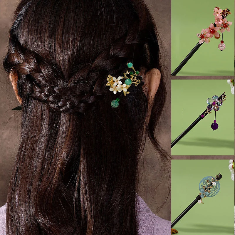 Vintage Wood Flower Tassel Hairpin For Women Girl Antique Hair Stick Hair Clip Costume Chinese Hanfu Hair Accessories Hair Pins