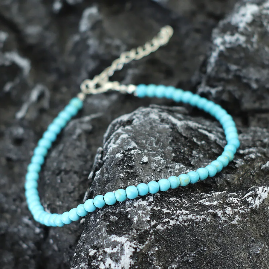 Natural Stone Beads Adjustable Anklet for Women Summer Beach