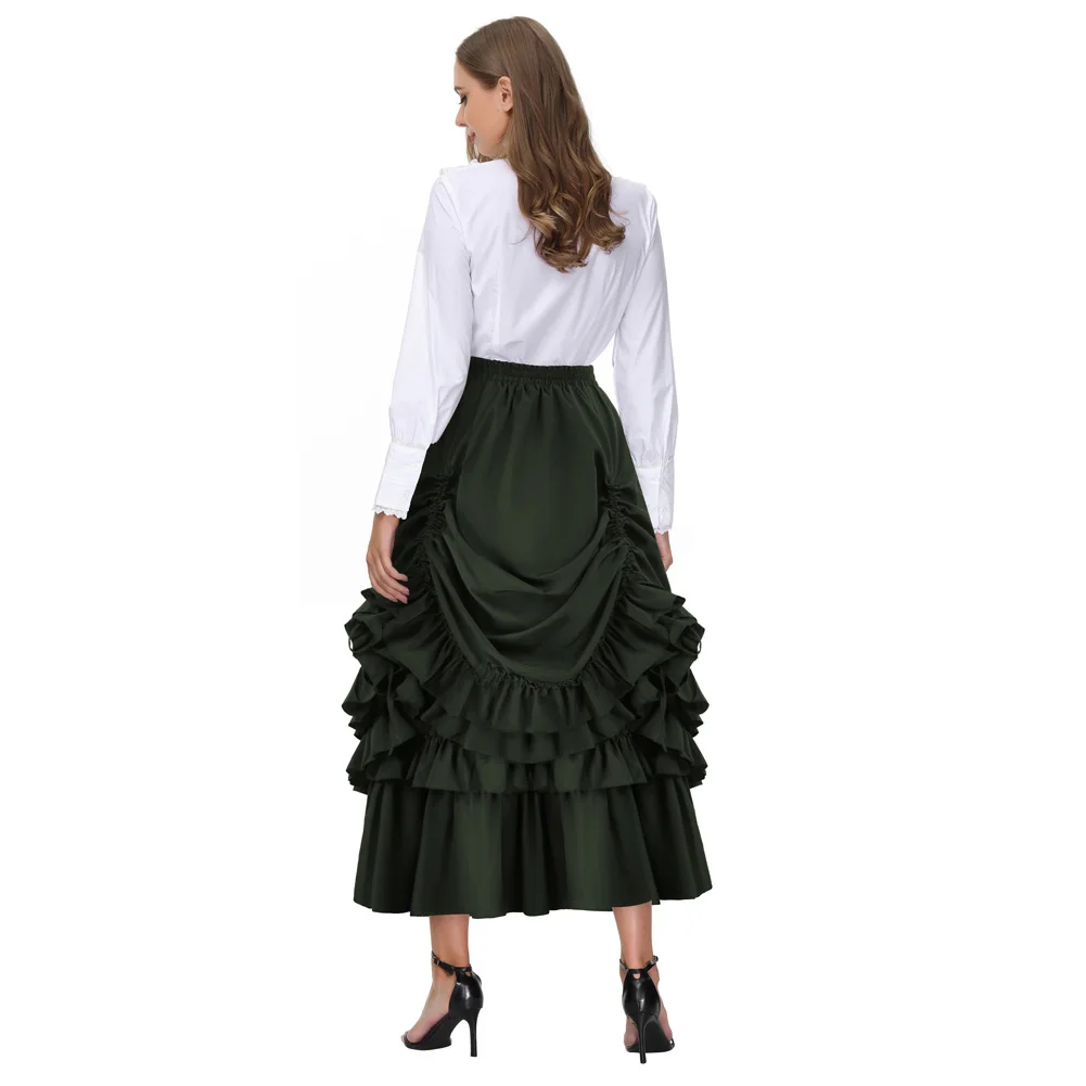 Belle Poque Women's Vintage Stripes Gothic Victorian Skirt Renaissance Style Falda Length Adjustable Skirts Victorian Costume A3