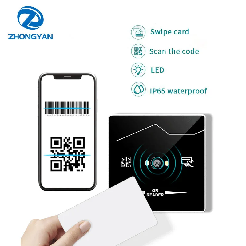 

Wiegand 26 Bit ID 125Khz RFID QR Code Scanner Card Reader RS232 485 UART Wallmount Gate Metal Access Control Card Reader