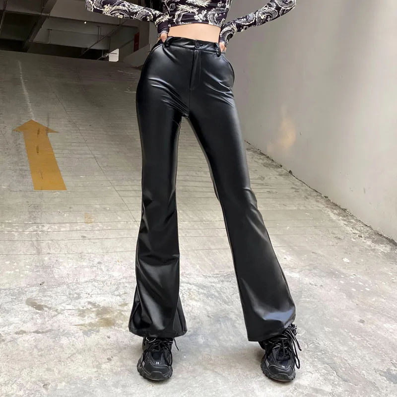 

Elegant Vintage Black Faux Leather Pants Women Autumn Capris Fashion High Waist Skinny Trousers Ladies Casual Fashion Pants
