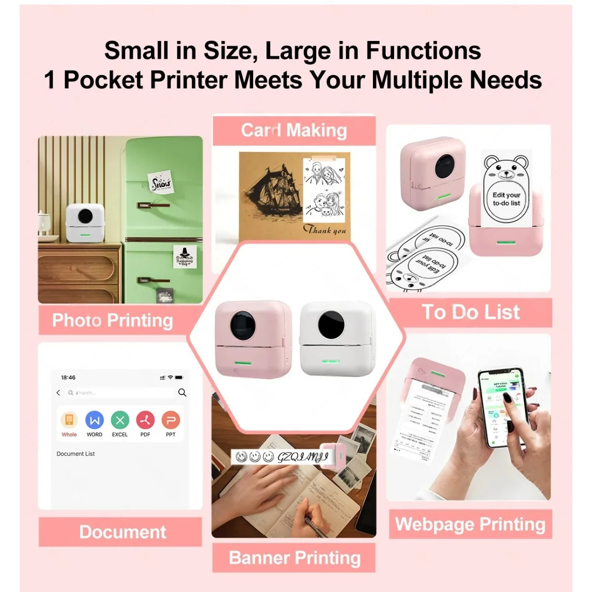 [Portable Thermal Printer] Portable Thermal Printer with Wireless, USB-Powered Mobile Printer with Thermal Printing Paper