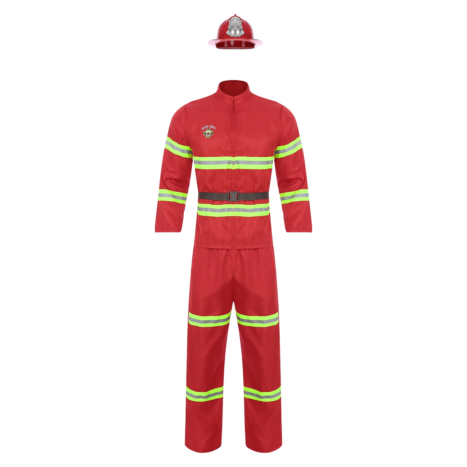 Adults Mens Firefighter Cosplay Costume Halloween Set Roleplay Fire Captain Work Uniform Outfit Suit Festival Carnival Dress Up