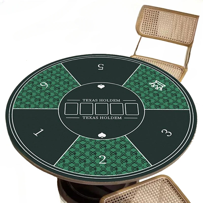 Table Mat 6 Players Texas Hold'em Table Cloth 47inch Waterproof Rubber Round Poker Mat Portable Casino Board Game Top Layout