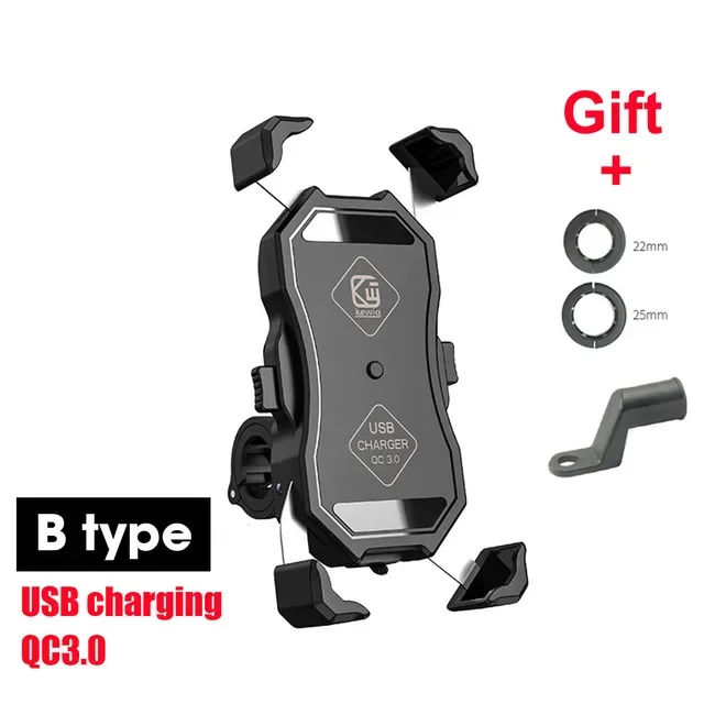 Wireless Motorcycle Phone Holder with Fast Charging 15W Qi/USB