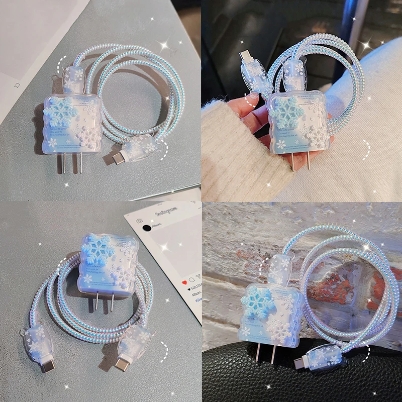 4Pcs/Set Butterfly Flowers Charging USB Data Cable Protector Cover For IPhone 20W Charger Data Line Protective Case Winder Kits