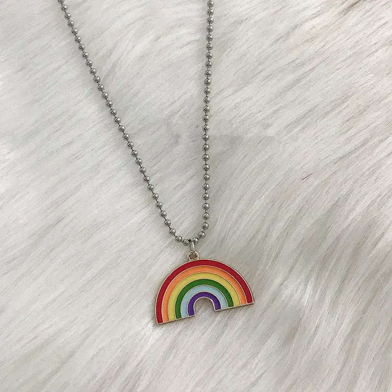 Trendy Rainbow Pendant Necklaces For Women Men Teens Hip Hop Colorful Pendant Bead Chain Necklaces Party Fashion Jewelry