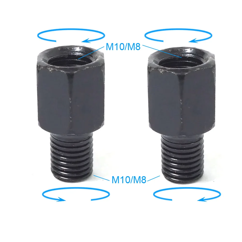 Motorcycle Mirrors Pair Black Mirror Adapters M10 10MM M8 8MM Conversion Bolt Clockwise Anti-clock Right Left Thread