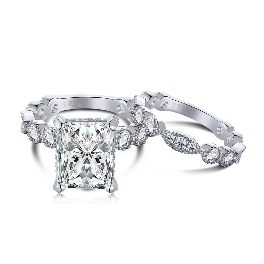 

European and American Wedding Ring S925 Pure Silver Luxury Inlaid Simulation Diamond Zircon Fashion Set Ring
