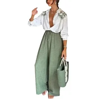 Ensemble de vêtements à fleurs florales à manches longues pour femmes, haut de chemise à boutonnage simple, pantalon taille haute à jambes larges, 2 pièces 5