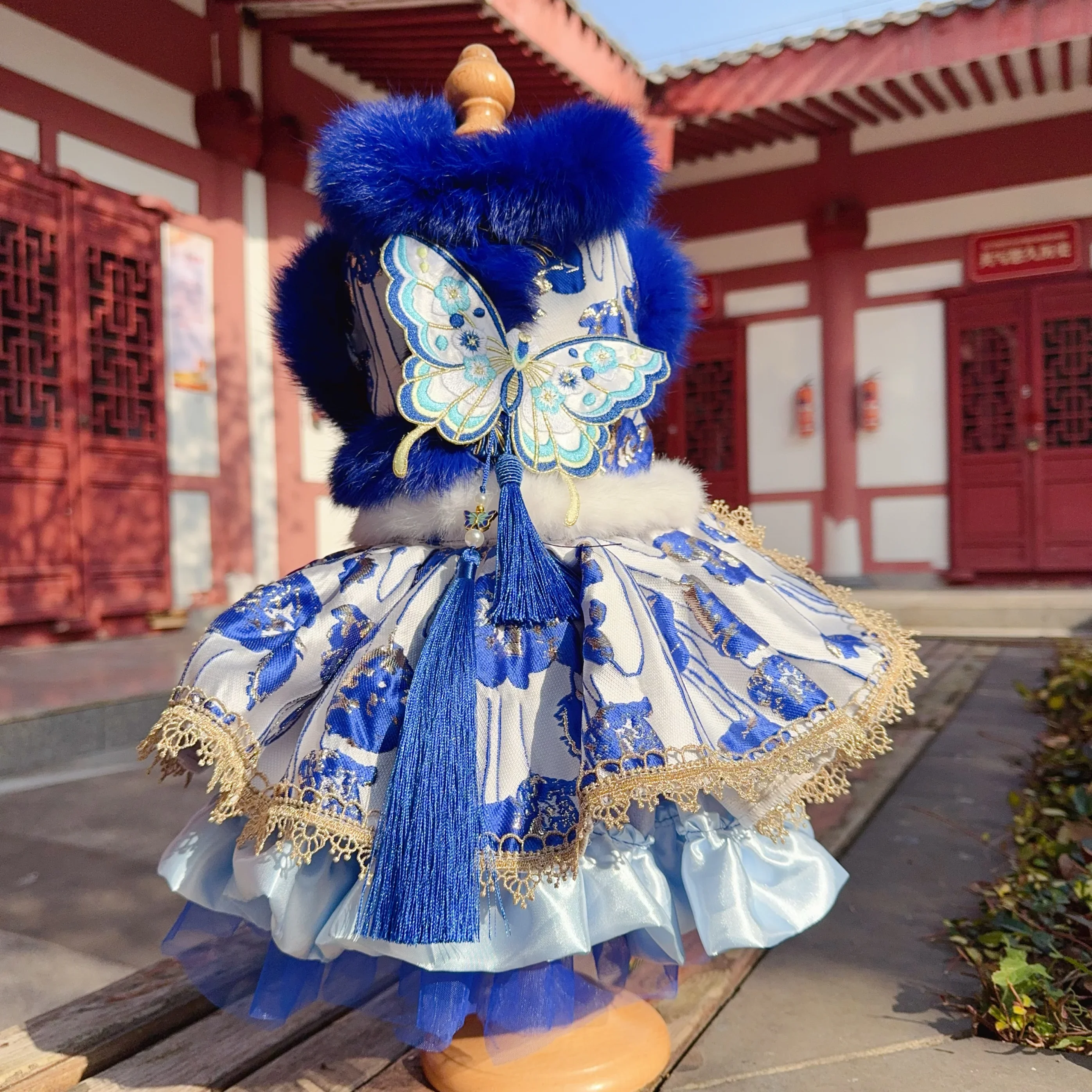 Chinese Style Royal Blue Pet Dog Clothes Winter Thick Plush Cotton Warm  Princess Dress For Small Medium Dog Poodle Puppy Outfits - AliExpress