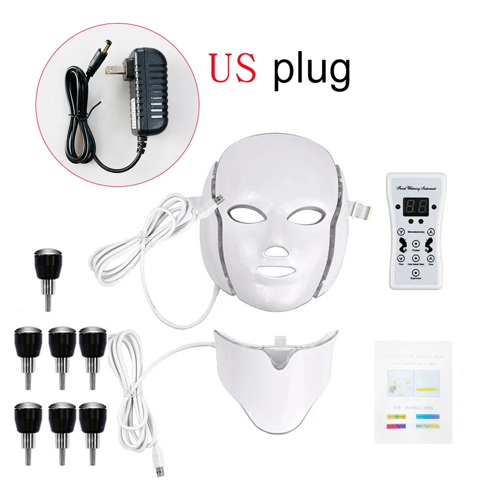 מסיכת פנים LED ב-7 צבעים לאיזון צבע העור, להפחית את הנקבוביות ולהבהיר את העור, להפחית קמטים בצוואר ולהפחית אקנה