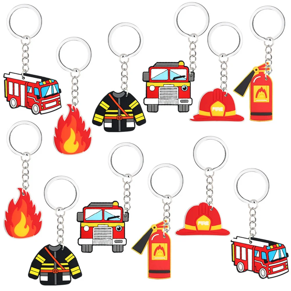 12Pcs Fire Truck Keychains Fireman Birthday Baby Shower Party