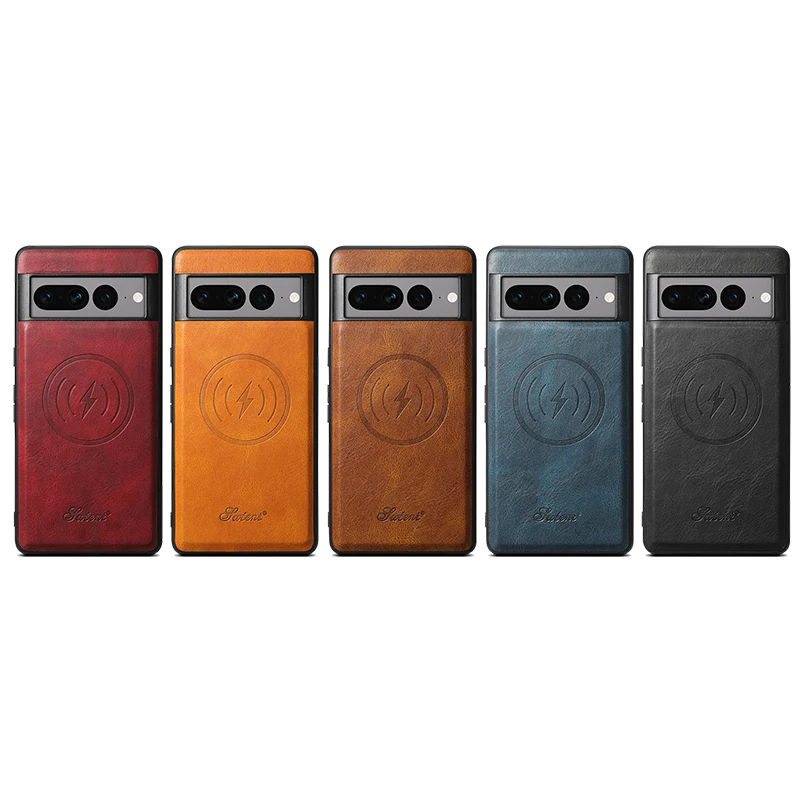 SUTENI Luxury Faux Leather Phone Case with Magnetic Wireless Charging Capability
