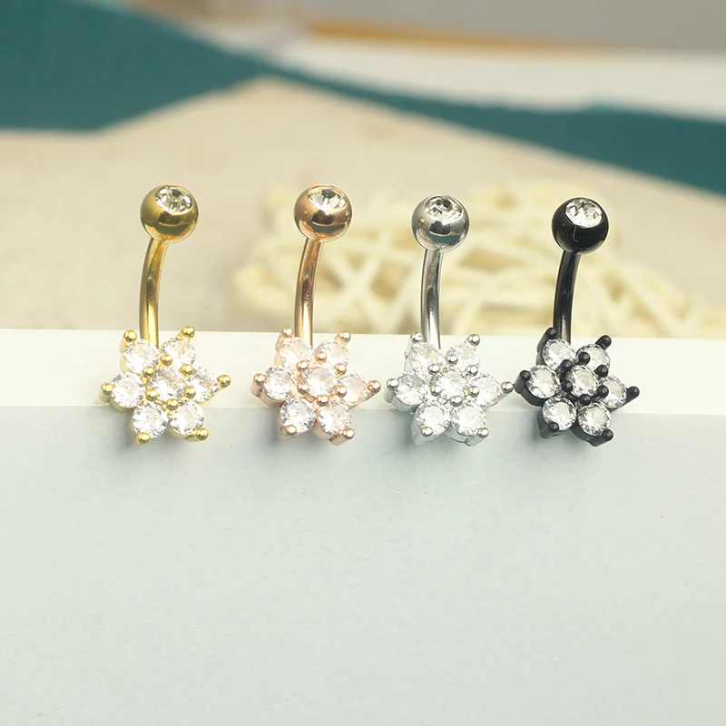 Surgical Steel Crystal Zircon Flower Heart Leaf bow-knot Dangle Button Navel Piercing Ring Belly Ring Body Jewelry Wholesales