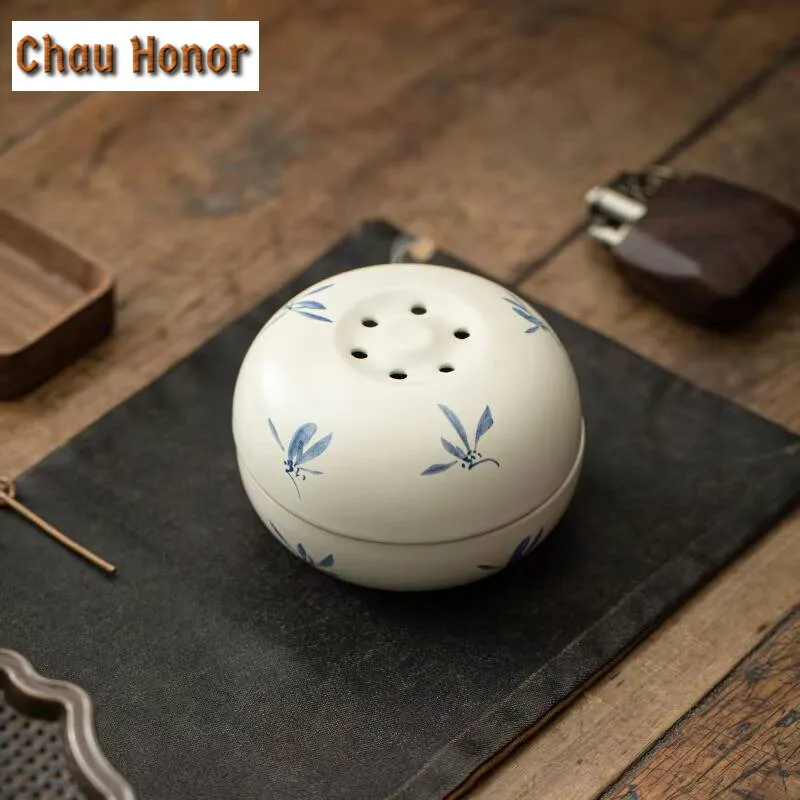 Japanese Grass Wood Grey Ceramic Plate Incense Holder Handmade Mist Smoking Steamers Smell Distributor Tableware Supplies Craft
