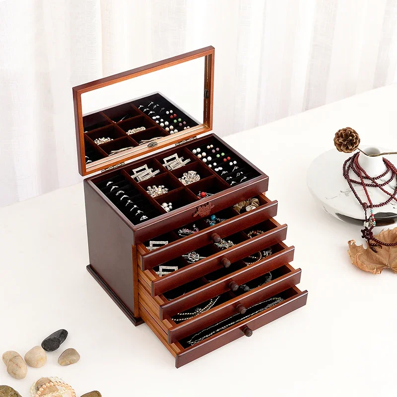 Wood Drawer Jewelry Box Organizer for Ring Necklace Jewelry Boxes Storage Women Bracelet Earrings Tray Separators 3