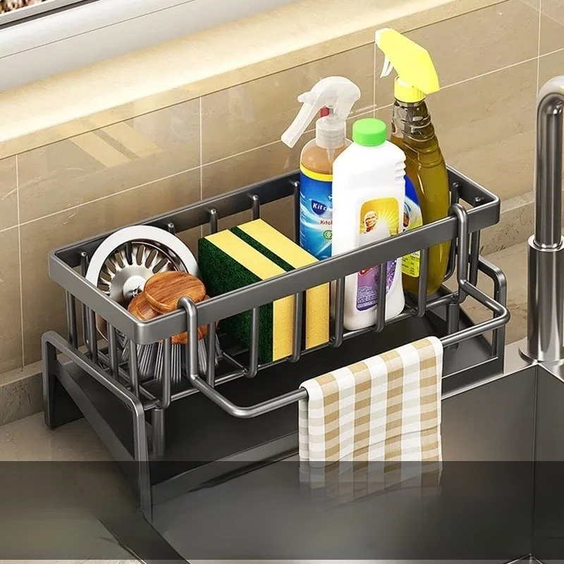 Kitchen Sink Drain Rack Organizer ABS Plastic Self-draining Sink Shelf Soap Holder Dishcloth Towel Rack kitchen storage rack,sink sponge holder,kitchen organizer,sponge rack,detergent sponge rack,kitchen organizer rack Kitchen Accessories