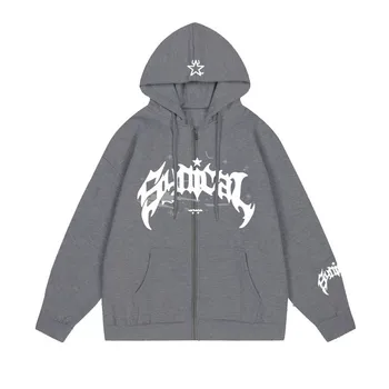 2024 جديد الأمريكية الرجعية زيبر سترة القوطية رسالة ستار هوديي العصرية الرجال معطف غير رسمي متعدد الاستخدامات - Image 4