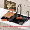 Sink Waterfall Kitchen Sink Large Single Slot Integrated Digital Display Faucet Set Kitchen Utensils Set Cold Hot Water Mixer 4