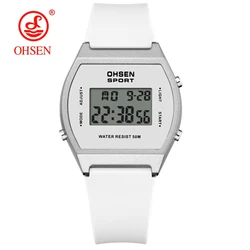 Sleek Pink Waterproof Digital Women's Sport Watch (White Watch)